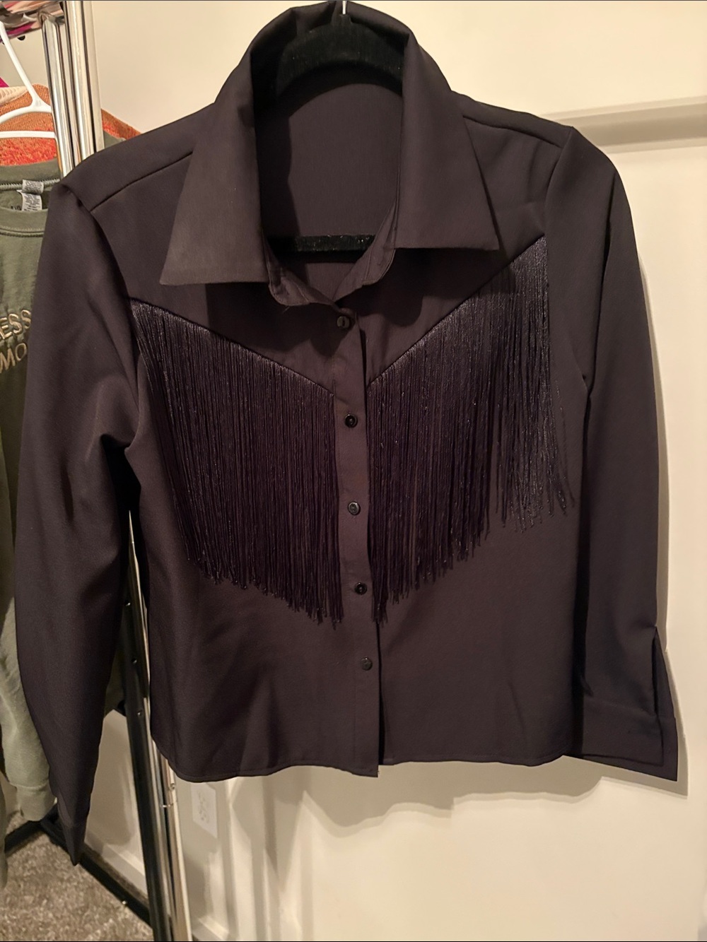 SHEIN Black Fringe Button-Front -Style top new